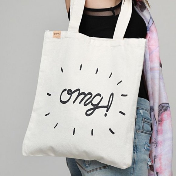 NEW OMG Graphic 100% Cotton Canvas Book Grocery Reusable Shopping Eco Tote Bag - Picture 2 of 10